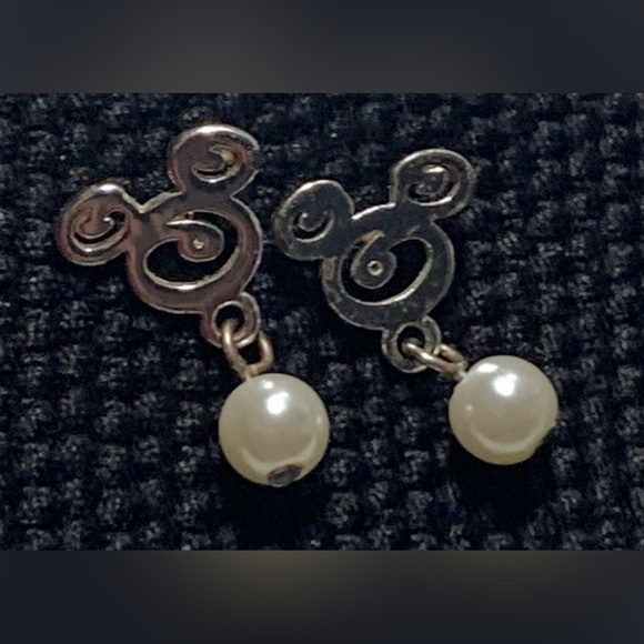 Disney Mickey Swirl Earrings with Faux Pearl Dangles - Picture 1 of 3